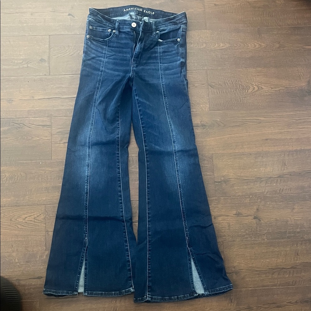 American Eagle Outfitters Women's Wide Leg Jeans - Deep Blue